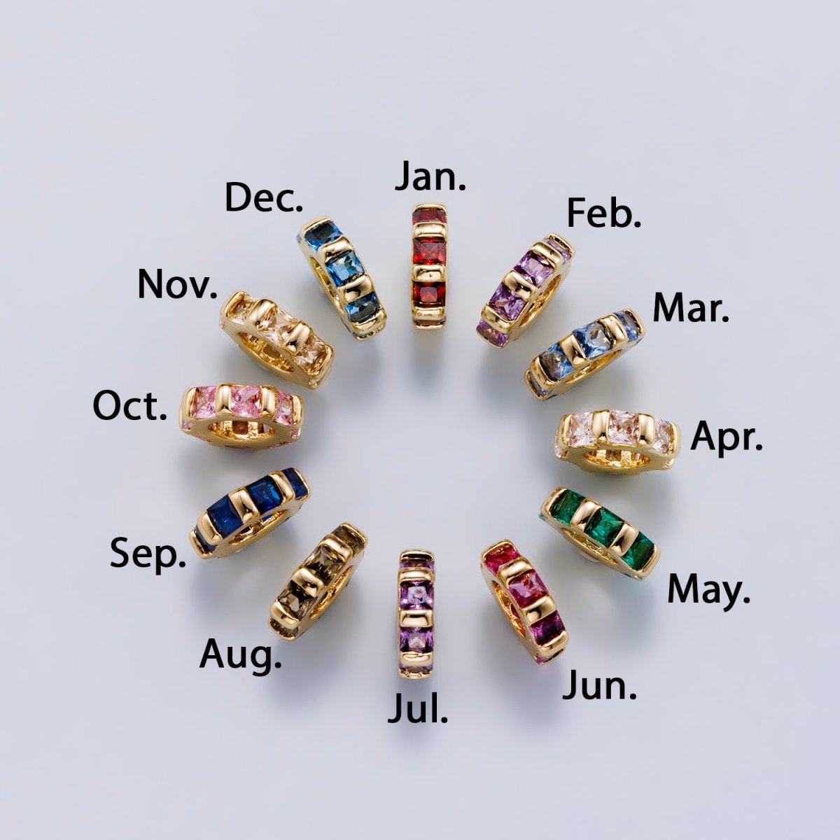 16K Gold Filled 8mm Personalized Birthstone Micro Paved Round CZ Rondelle Spacer Bead | Beads - 00152 ~ Beads - 00163 - DLUXCA