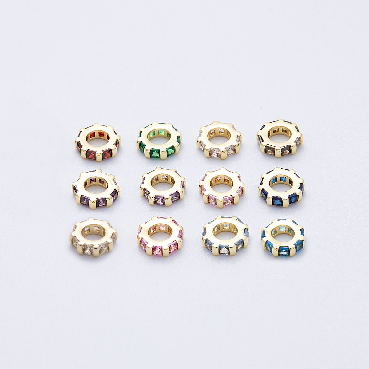 16K Gold Filled 8mm Personalized Birthstone Micro Paved Round CZ Rondelle Spacer Set | Beads - 00152 ~ Beads - 00163 - DLUXCA