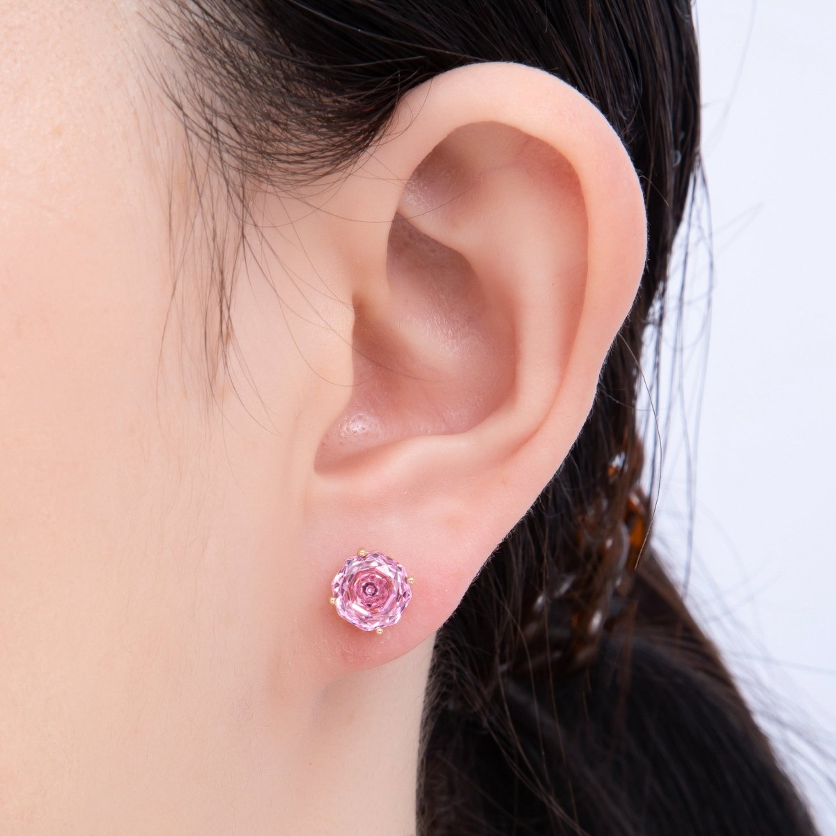 16K Gold Filled 8mm Pink, Blue Solitaire CZ Round Stud | Earrings - 00239 Earrings - 00240 - DLUXCA