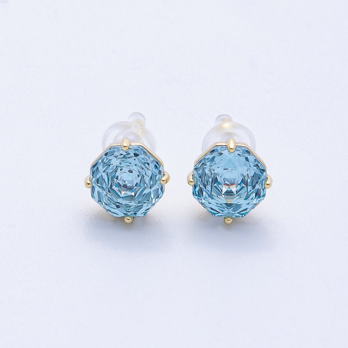 16K Gold Filled 8mm Pink, Blue Solitaire CZ Round Stud | Earrings - 00239 Earrings - 00240 - DLUXCA