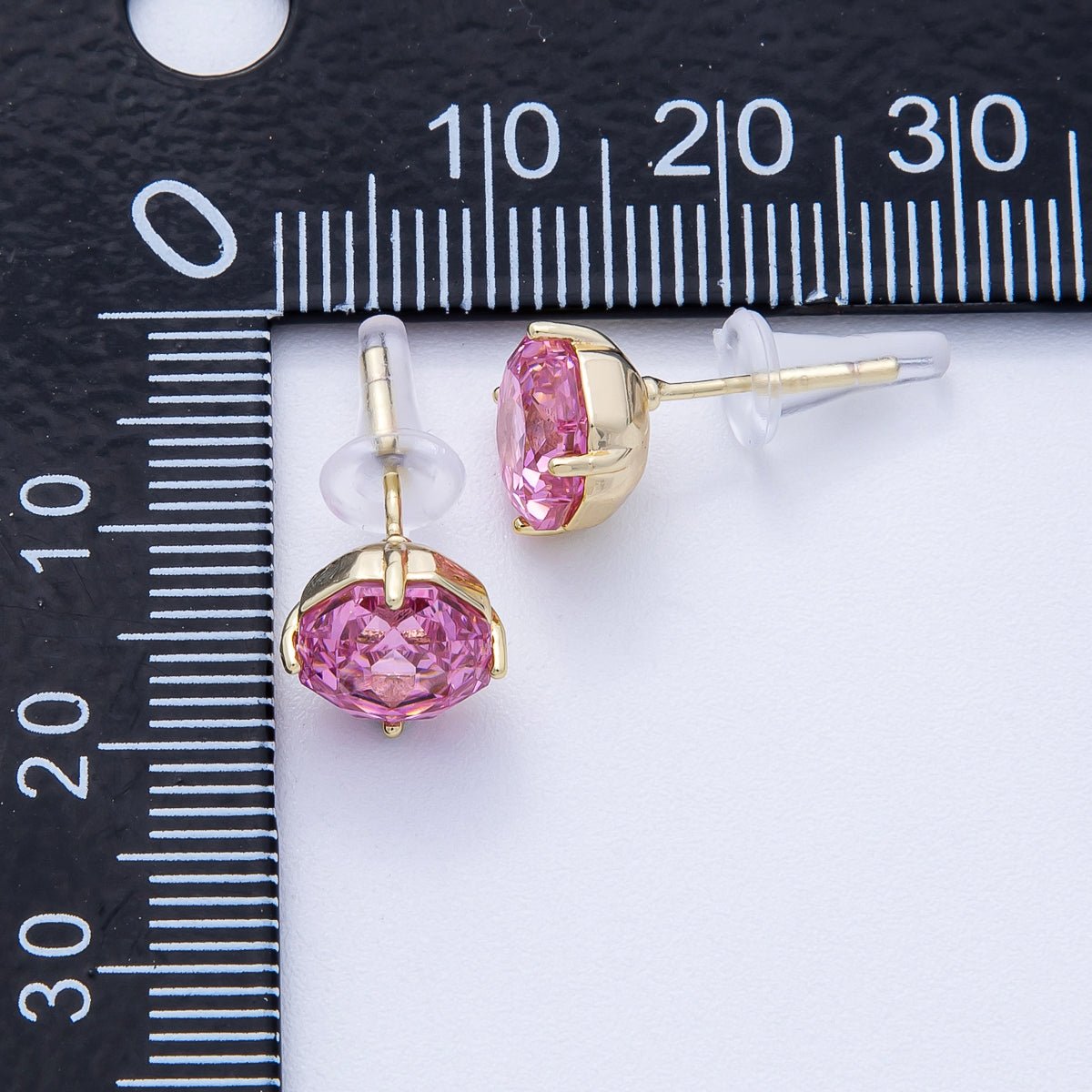 16K Gold Filled 8mm Pink, Blue Solitaire CZ Round Stud | Earrings - 00239 Earrings - 00240 - DLUXCA