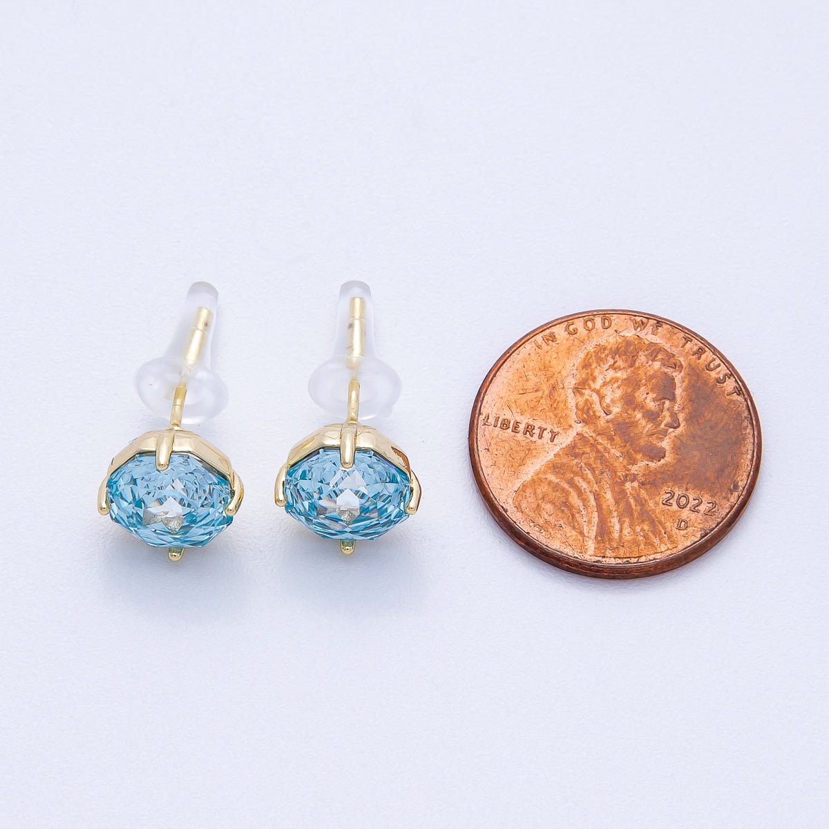 16K Gold Filled 8mm Pink, Blue Solitaire CZ Round Stud | Earrings - 00239 Earrings - 00240 - DLUXCA