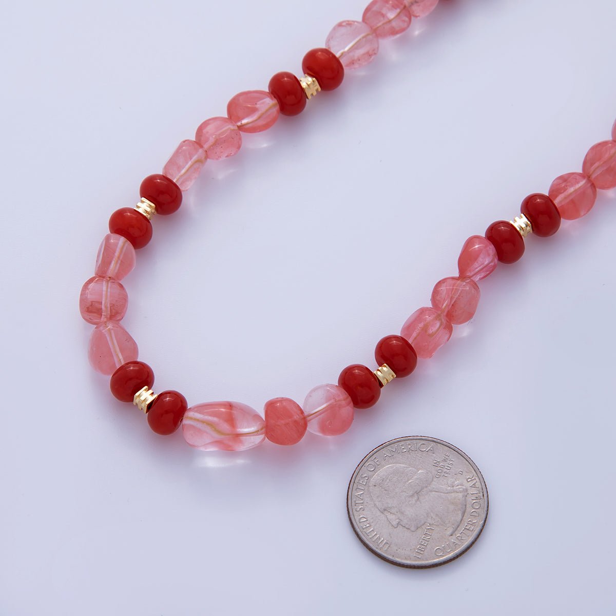 16K Gold Filled 8mm Red Quartz Carnelian Gemstone Bead 17.5 Inch Handmade Necklace | WA - 019 - DLUXCA