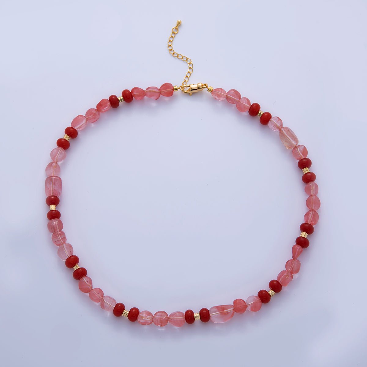 16K Gold Filled 8mm Red Quartz Carnelian Gemstone Bead 17.5 Inch Handmade Necklace | WA - 019 - DLUXCA