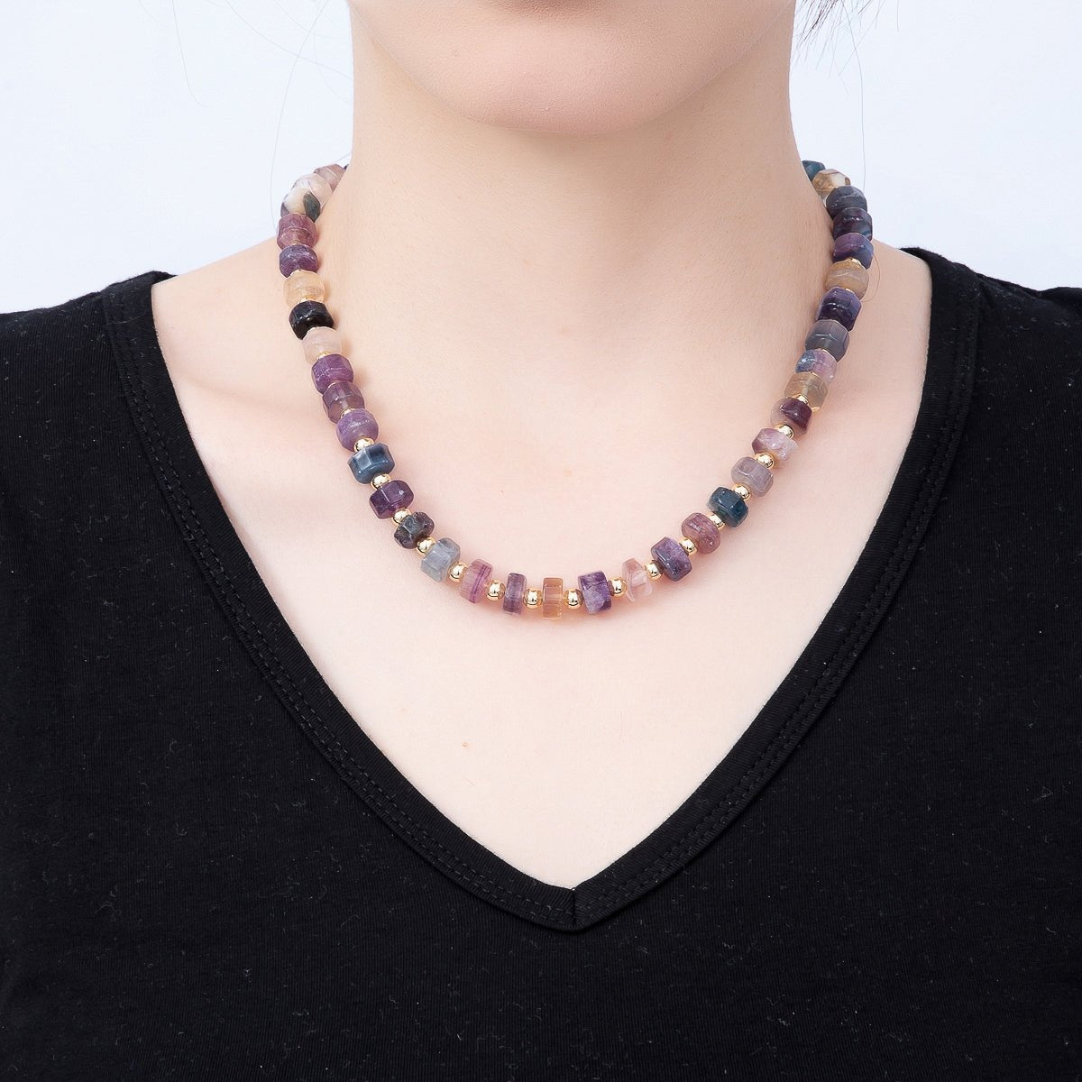 16K Gold Filled 9.1mm Tourmaline Tube Rondelle Gemstone Chain 19 Inch Necklace w. Sailor Clasps | WA-00499 - DLUXCA