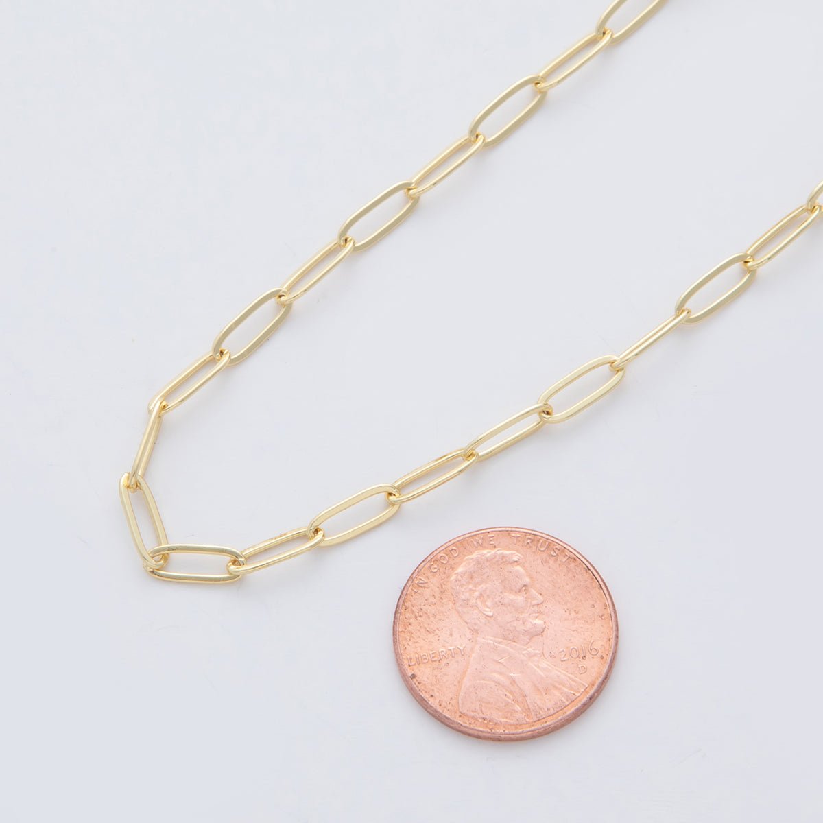 16K Gold Filled 9.5mm Minimalist Thin Paperclip Unfinished Chain by Yard | Roll - 1557 - DLUXCA