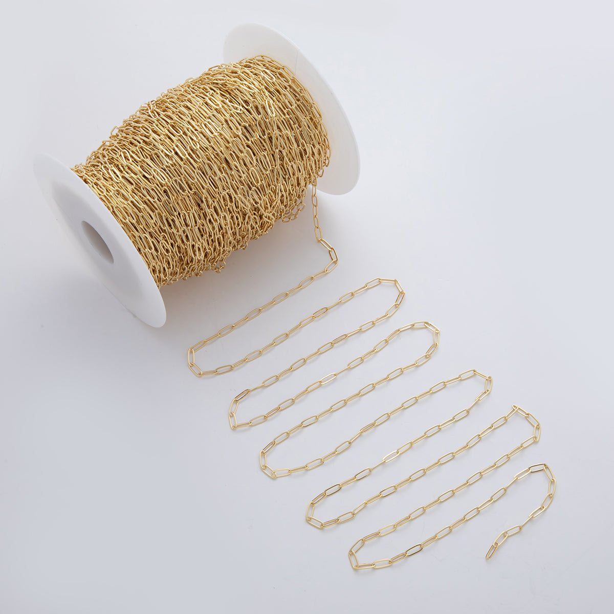 16K Gold Filled 9.5mm Minimalist Thin Paperclip Unfinished Chain by Yard | Roll - 1557 - DLUXCA