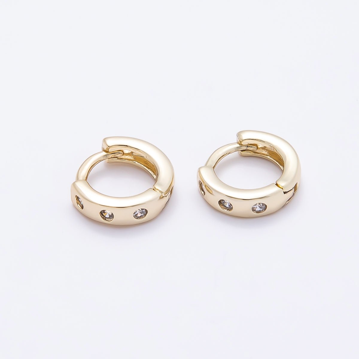 16K Gold Filled 9mm Clear CZ Dotted Cartilage Huggie Earrings | Earrings-00443 - DLUXCA