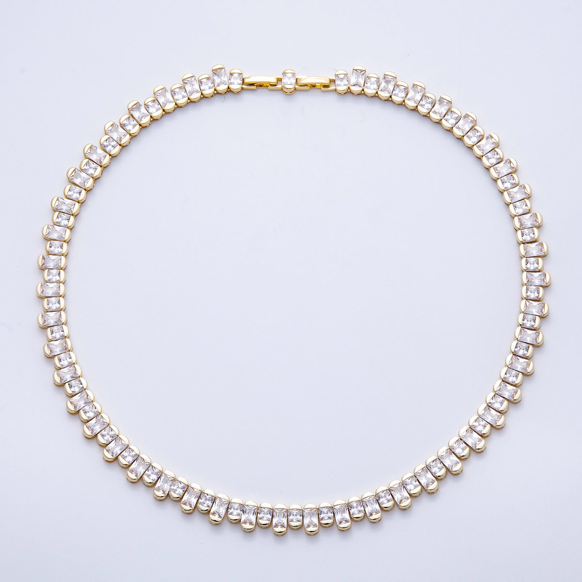 16K Gold Filled 9mm Clear CZ Gradient Baguette Tennis Chain 16 Inch Adjustable Necklace | WA - 04238 - DLUXCA