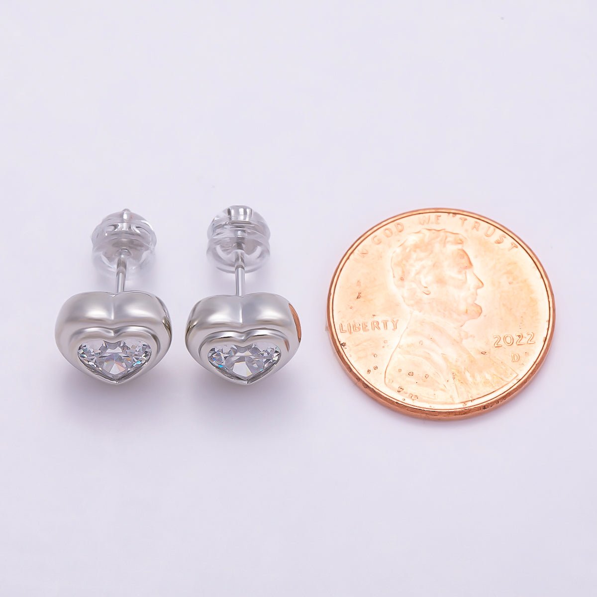 16K Gold Filled 9mm Clear CZ Love Heart Bezel Stud Earrings in Gold & Silver | Earrings-00417 Earrings-00418 - DLUXCA