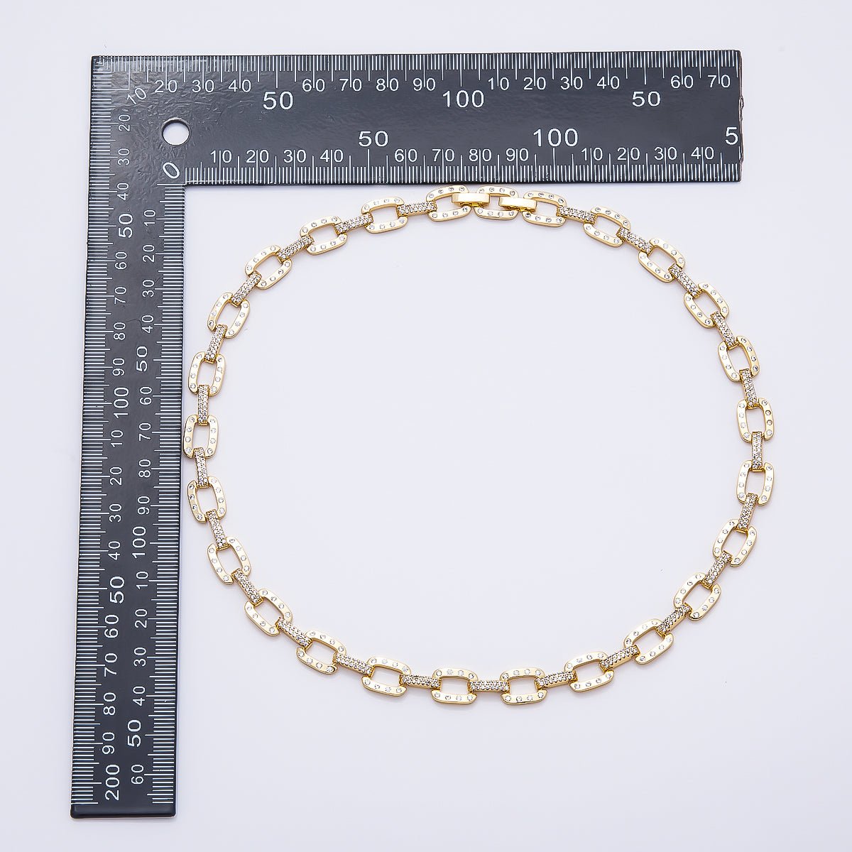 16K Gold Filled 9mm Clear Micro Paved CZ Dotted Paperclip 18 Inch Necklace | WA-04759 - DLUXCA