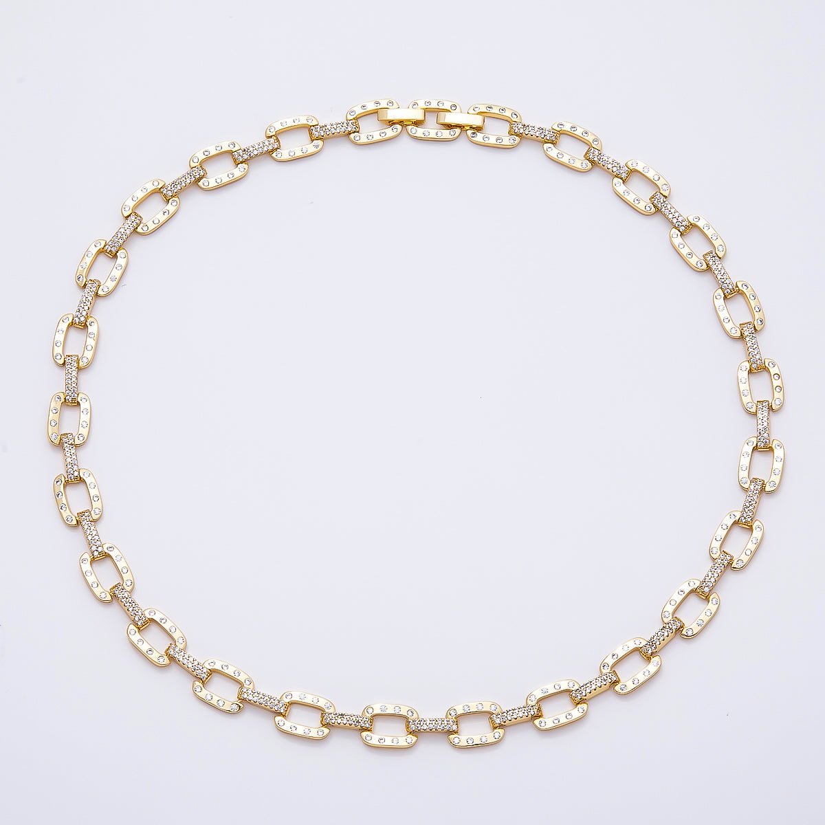 16K Gold Filled 9mm Clear Micro Paved CZ Dotted Paperclip 18 Inch Necklace | WA-04759 - DLUXCA