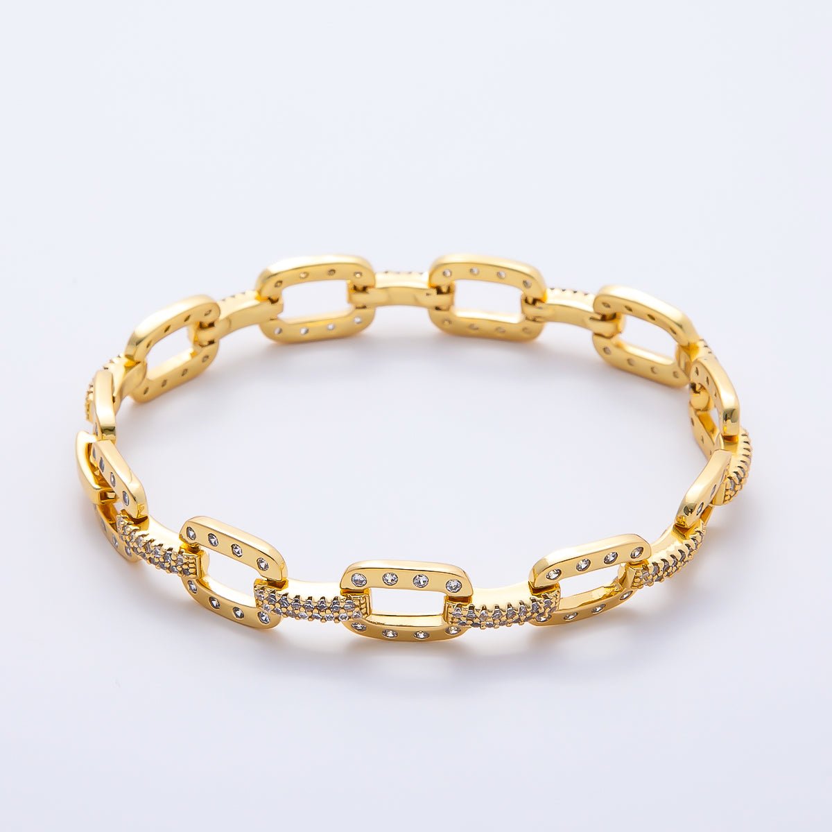 16K Gold Filled 9mm Micro Paved CZ Dotted Cable Chain Bangle Bracelet | WA-04719 - DLUXCA