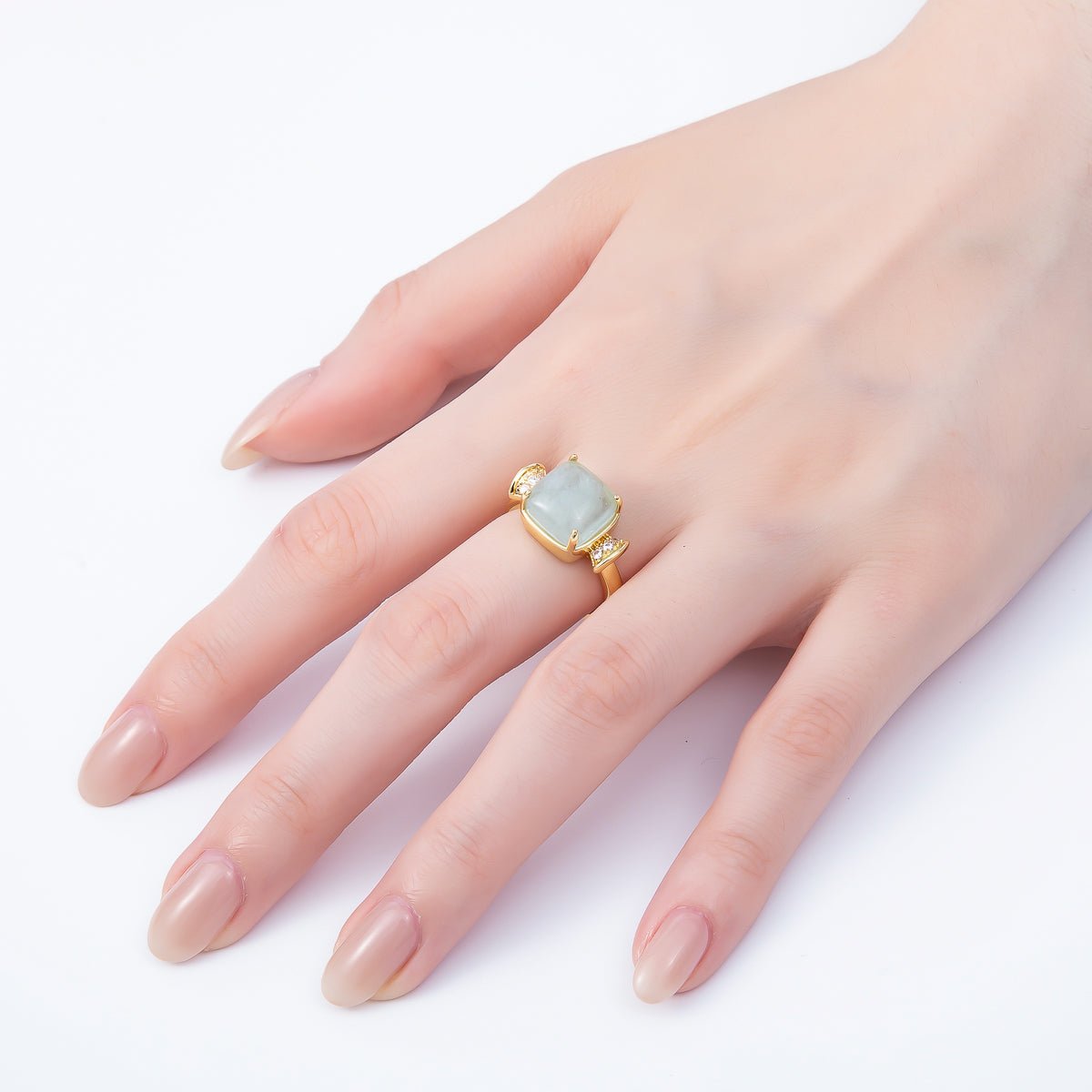 16K Gold Filled Amethyst, Aquamarine, Peridot, White Quartz Square Micro Paved CZ Ring | Rings - 00109 ~ Rings - 00112 - DLUXCA