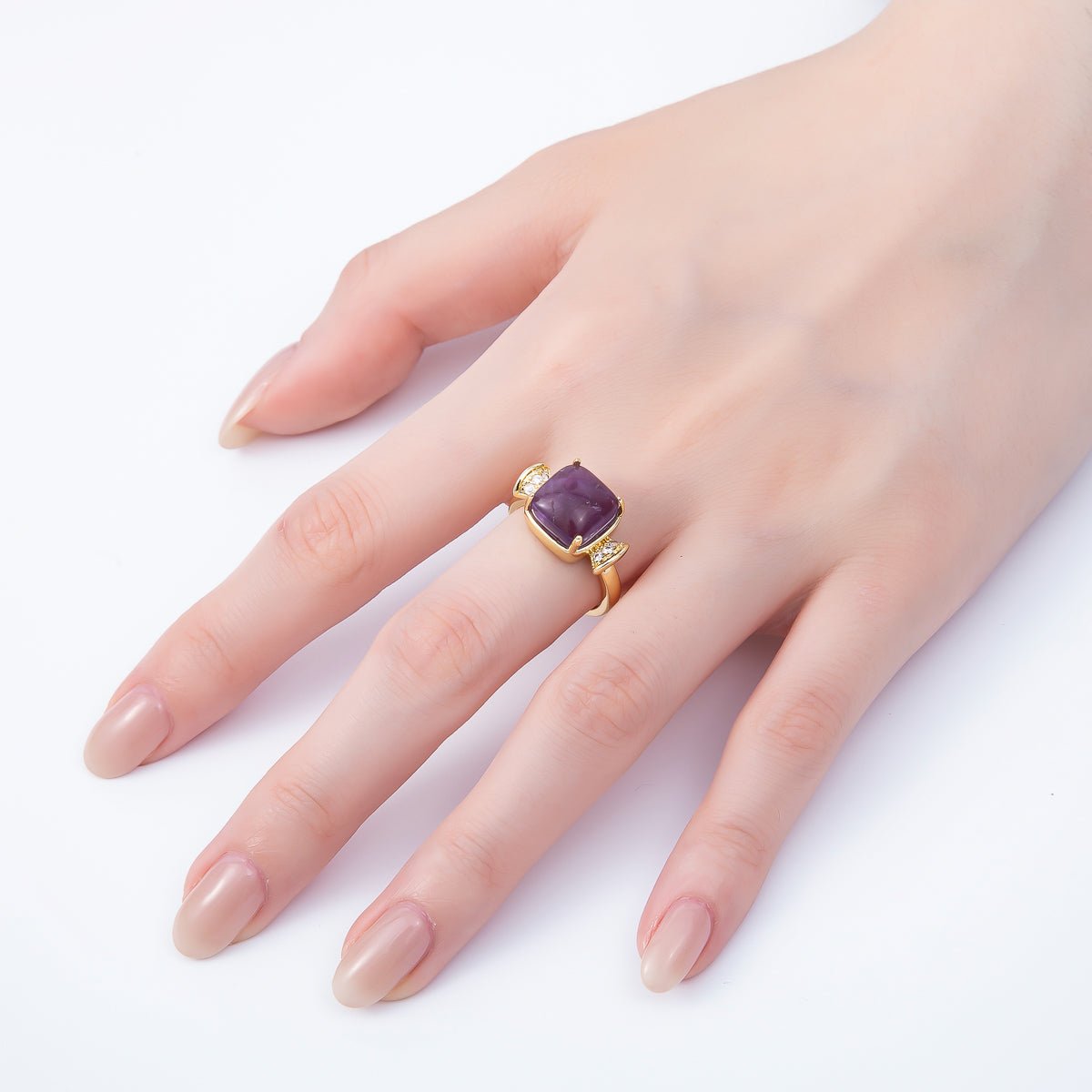 16K Gold Filled Amethyst, Aquamarine, Peridot, White Quartz Square Micro Paved CZ Ring | Rings - 00109 ~ Rings - 00112 - DLUXCA