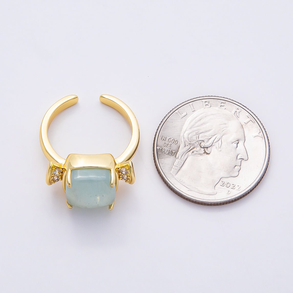 16K Gold Filled Amethyst, Aquamarine, Peridot, White Quartz Square Micro Paved CZ Ring | Rings - 00109 ~ Rings - 00112 - DLUXCA
