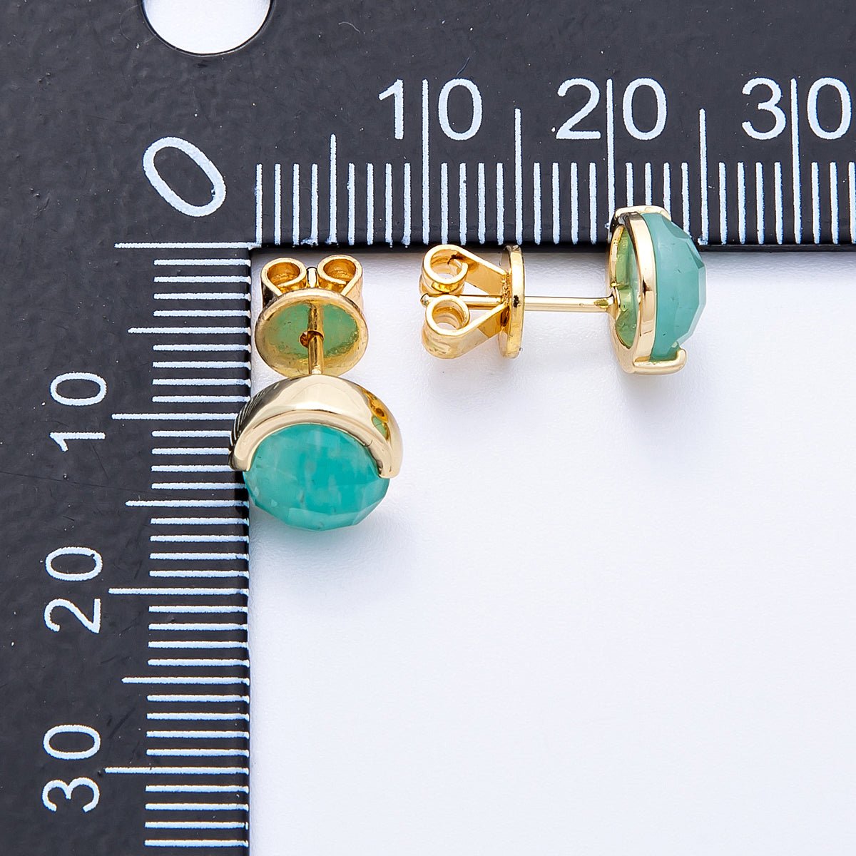 16K Gold Filled Aquamarine, Lapis Lazuli, Amethyst, Amazonite, Aventurine Natural Gemstone Round Molten Studs | Earrings - 00211 ~ Earrings - 00215 - DLUXCA