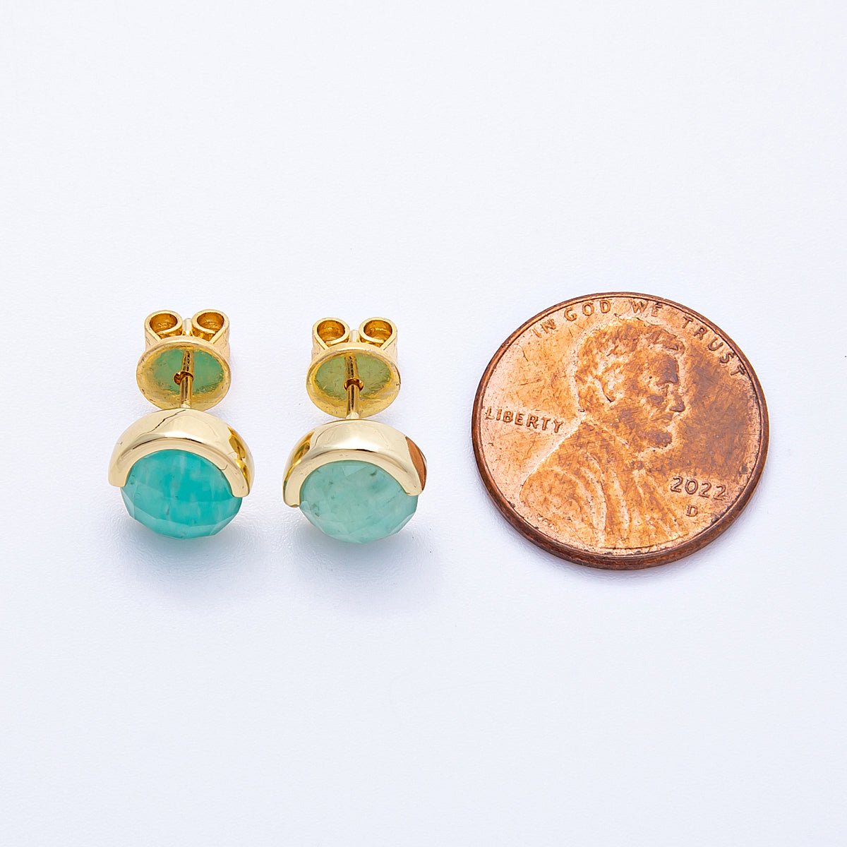 16K Gold Filled Aquamarine, Lapis Lazuli, Amethyst, Amazonite, Aventurine Natural Gemstone Round Molten Studs | Earrings - 00211 ~ Earrings - 00215 - DLUXCA