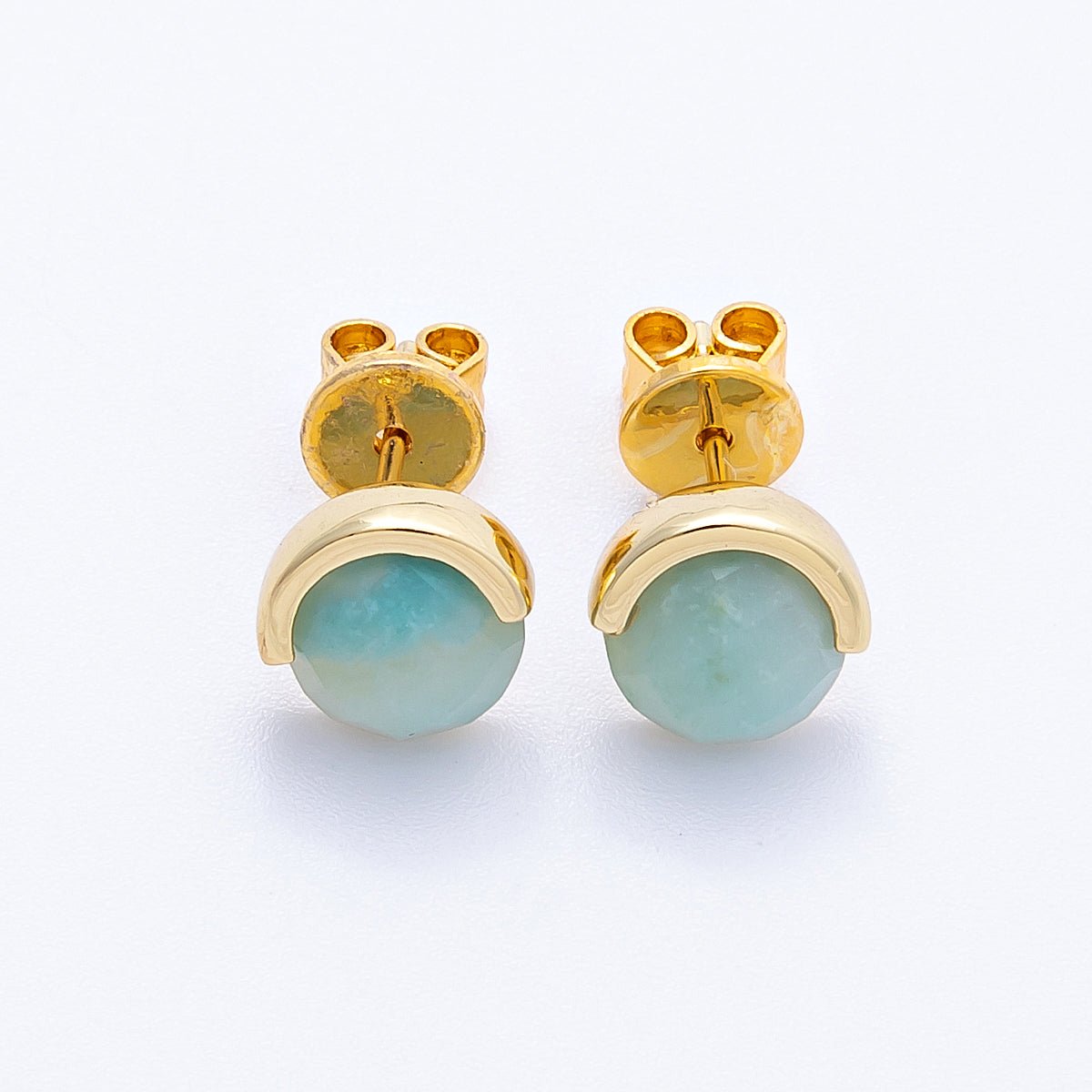 16K Gold Filled Aquamarine, Lapis Lazuli, Amethyst, Amazonite, Aventurine Natural Gemstone Round Molten Studs | Earrings - 00211 ~ Earrings - 00215 - DLUXCA
