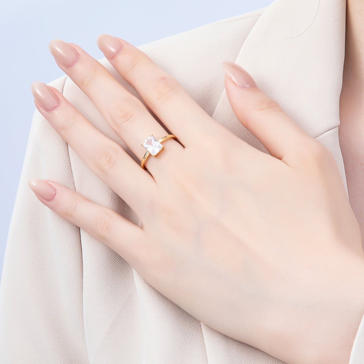 16K Gold Filled Baguette CZ Solitaire Adjustable Ring in Gold & Silver | Rings-00118 Rings-00119 - DLUXCA