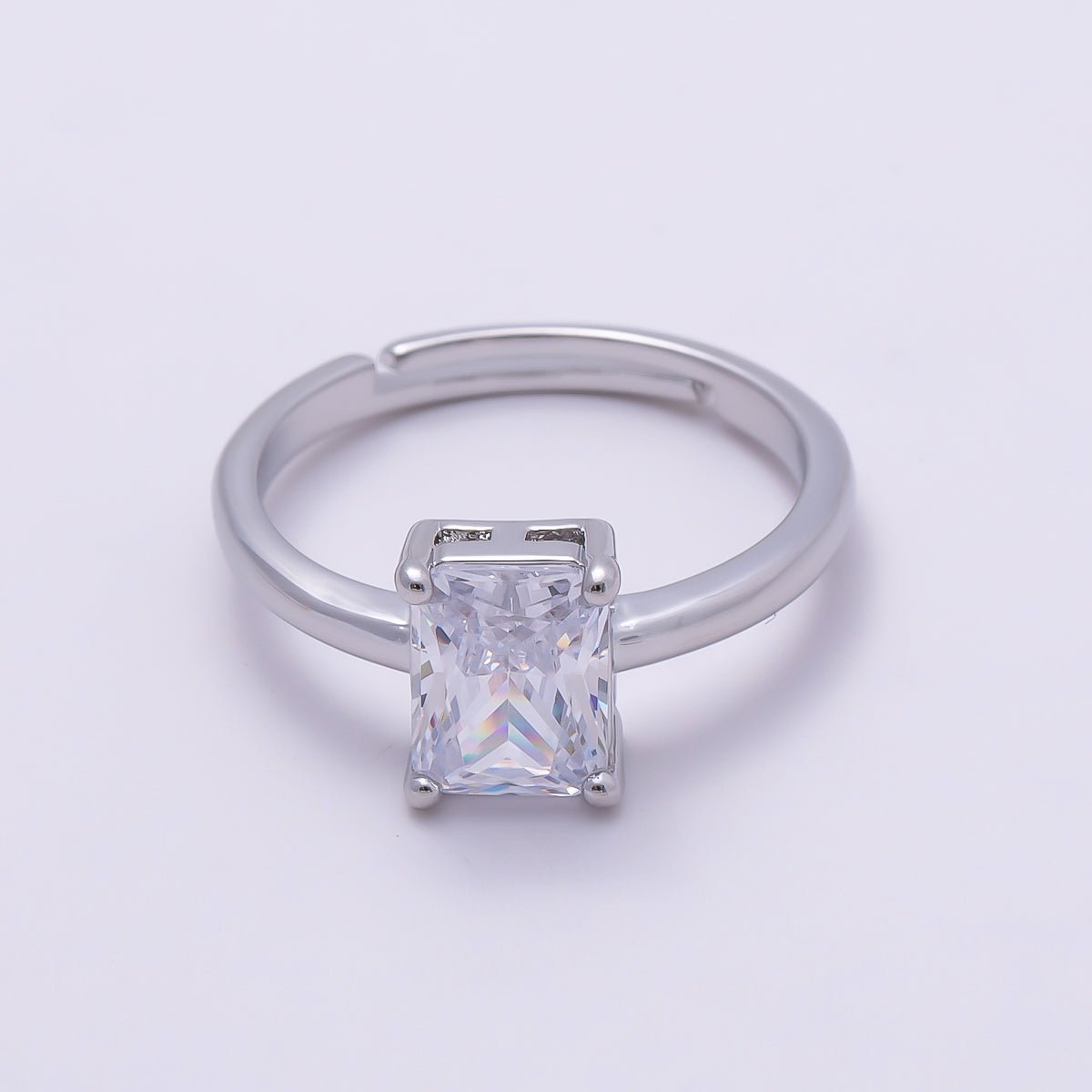 16K Gold Filled Baguette CZ Solitaire Adjustable Ring in Gold & Silver | Rings-00118 Rings-00119 - DLUXCA