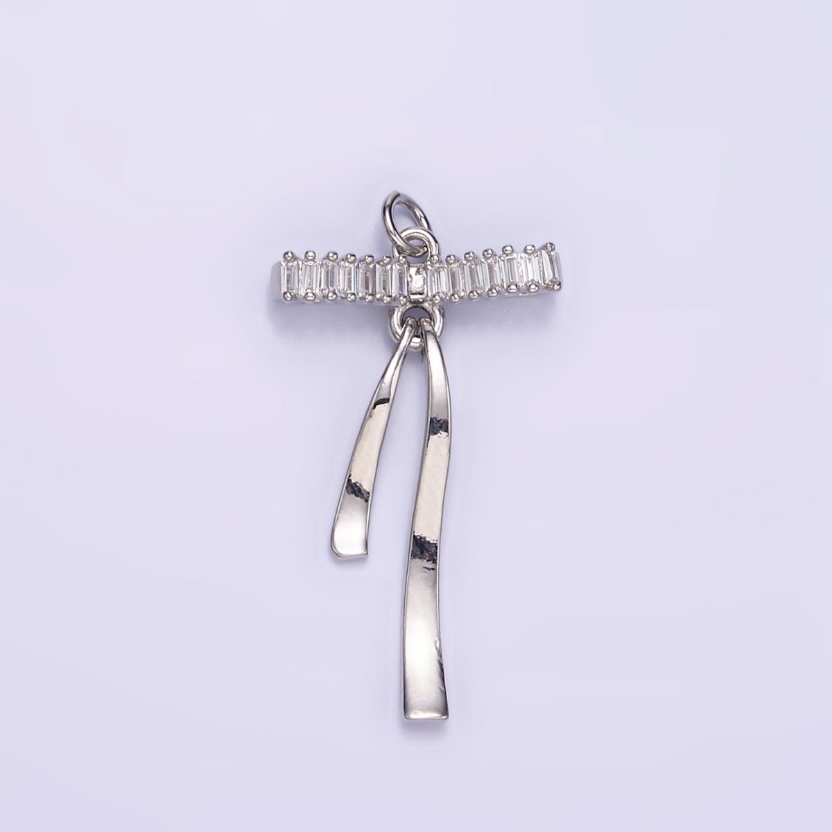 16K Gold Filled Baguette Lined Ribbon Bow Charm in Gold & Silver | M113 - DLUXCA