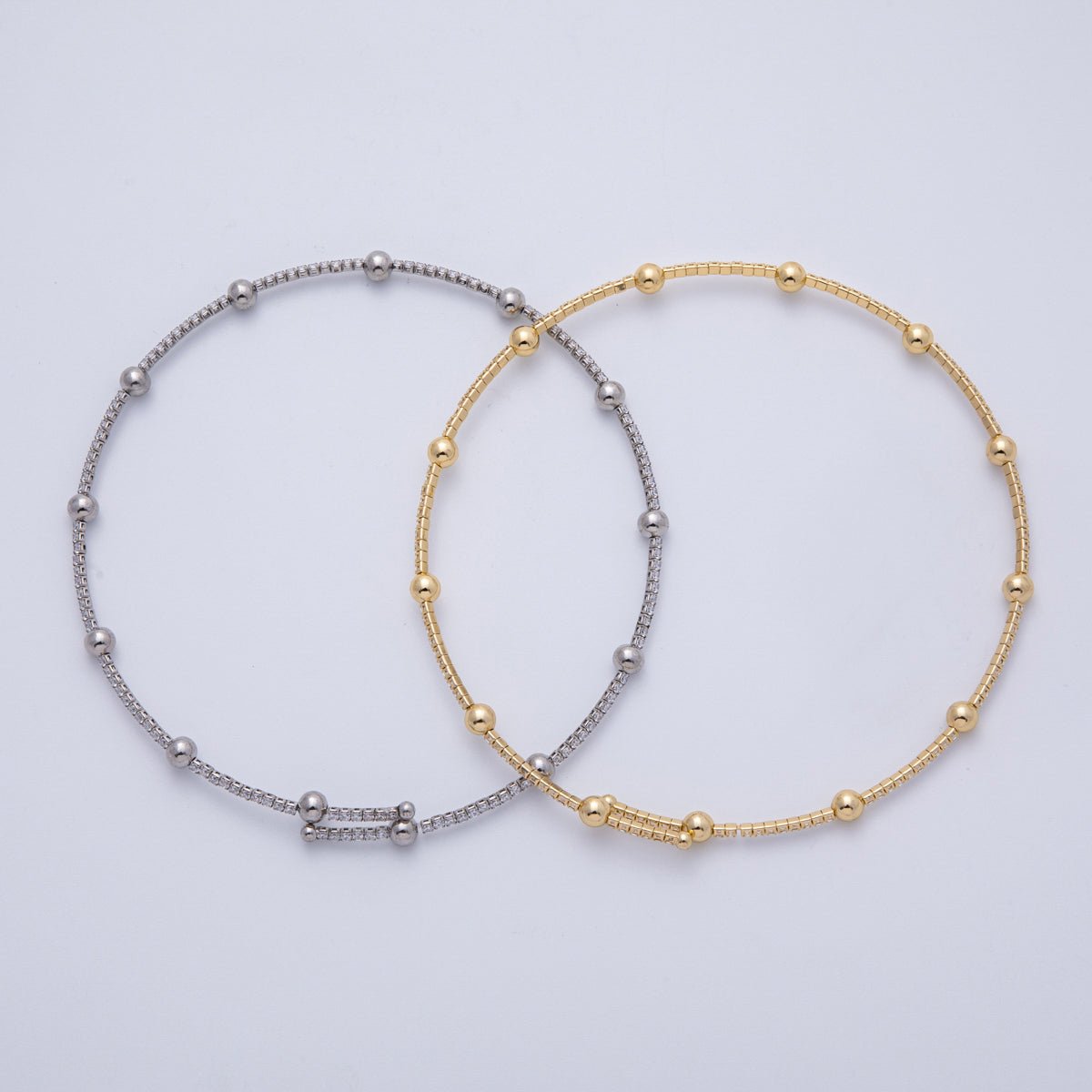 16K Gold Filled Ball Bead Tennis Cuff Necklace in Gold & Silver | WA - 4026 WA - 4027 - DLUXCA