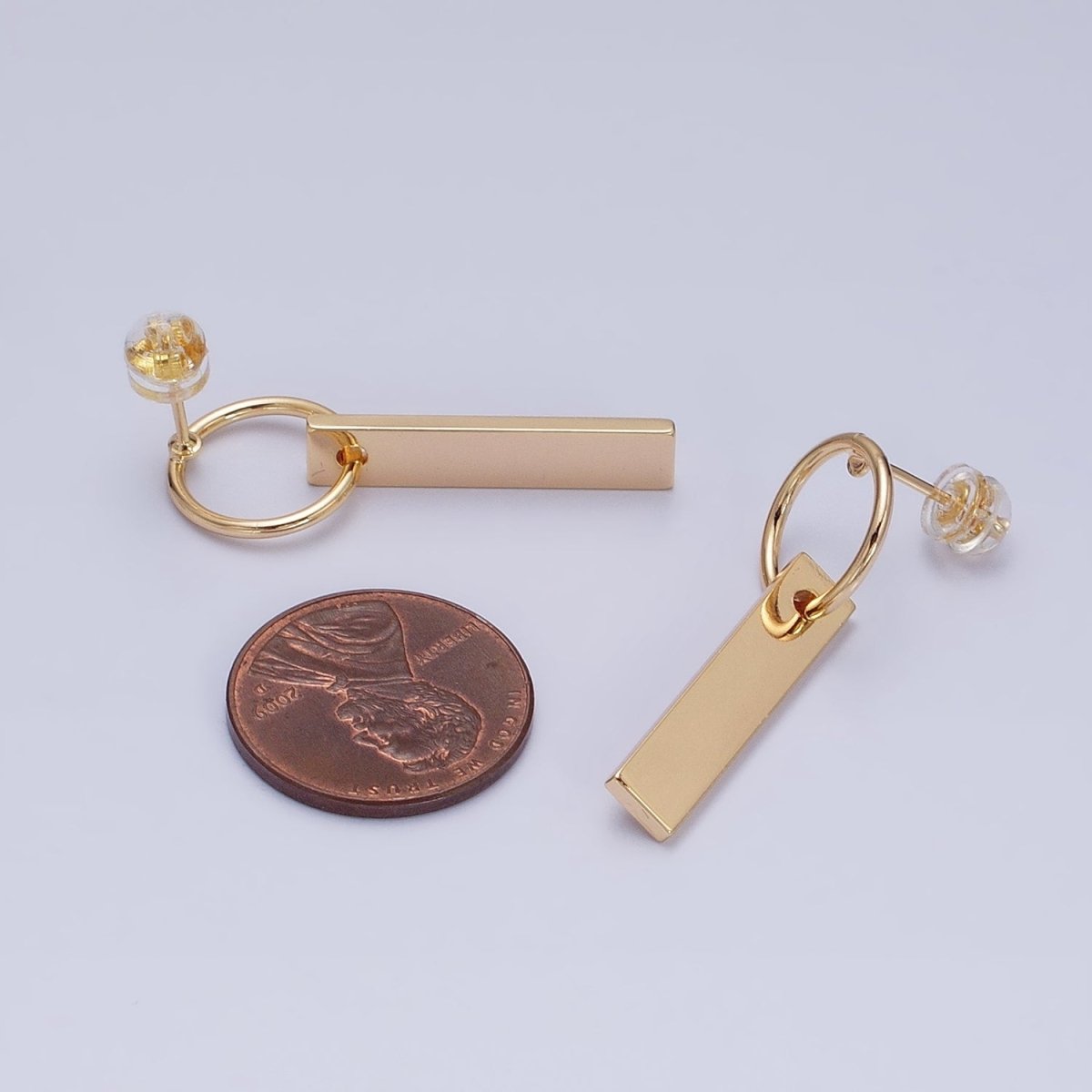 16K Gold Filled Bar Drop Open Round Geometric Stud Earrings in Gold & Silver | AD824 AD825 - DLUXCA