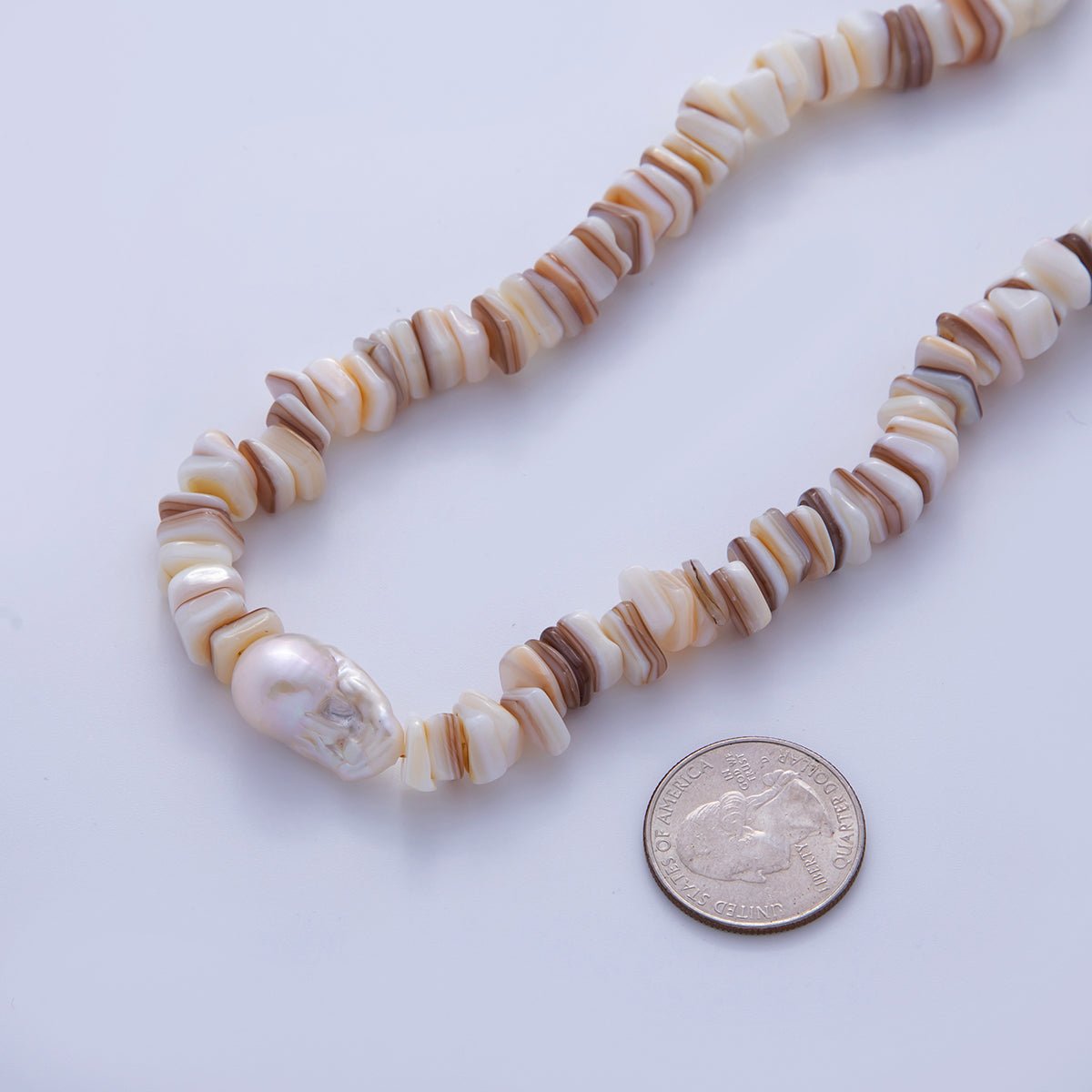 16K Gold Filled Baroque Freshwater Pearl Heishi Shell Irregular Pebble Gemstone 16.5 Inch Handmade Necklace | WA - 856 - DLUXCA