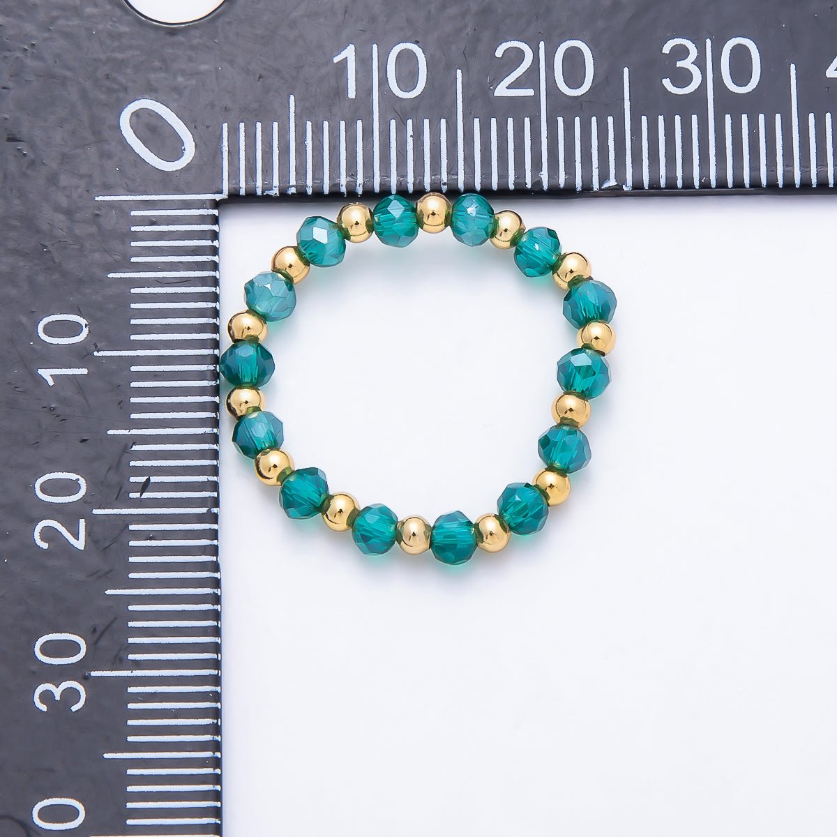 16K Gold Filled Bead Multifaceted Crystal Gemstone Stretch Ring | Rings-003333 ~ Rings-003338 - DLUXCA