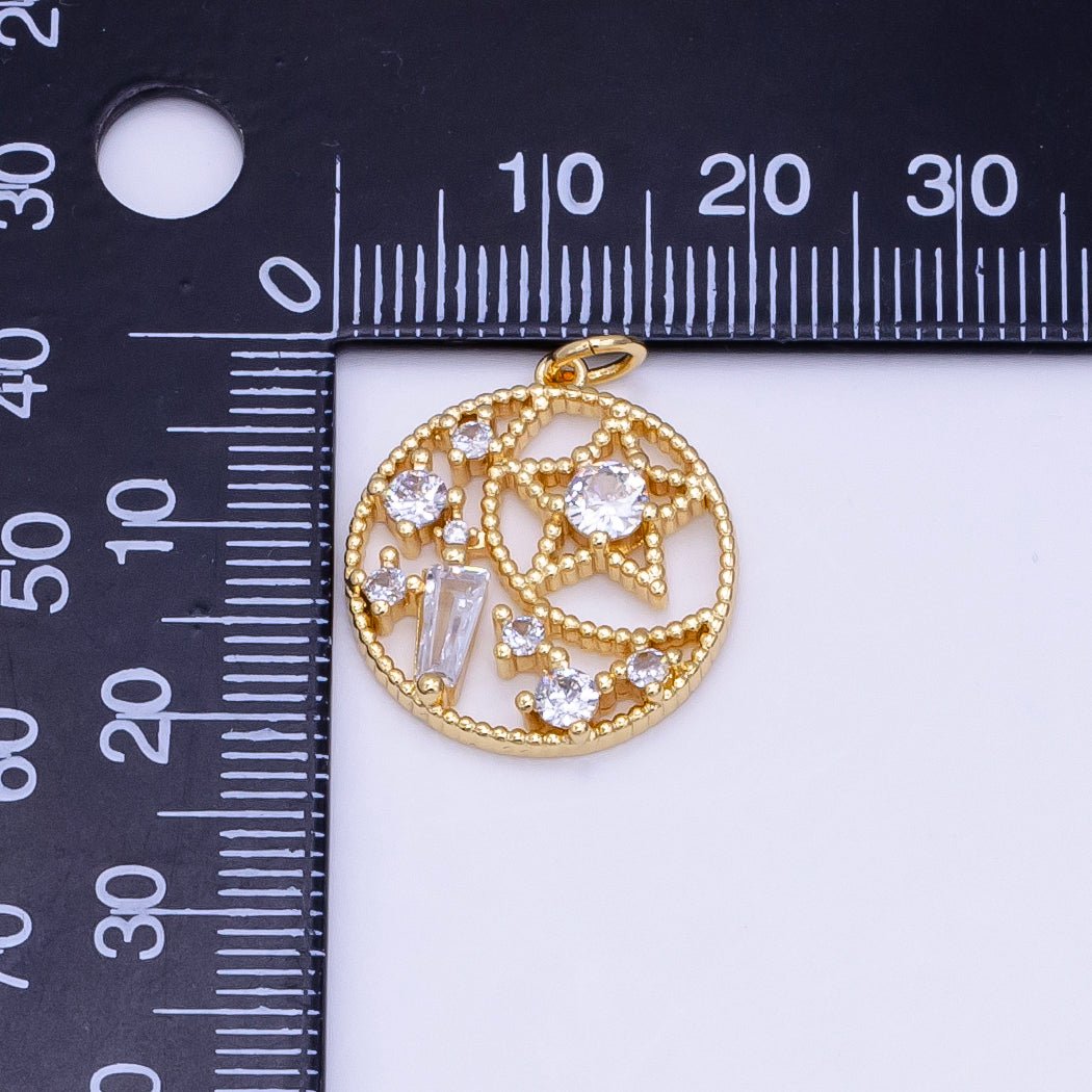 16K Gold Filled Beaded Celestial Star CZ Open Round Charm | D148 - DLUXCA
