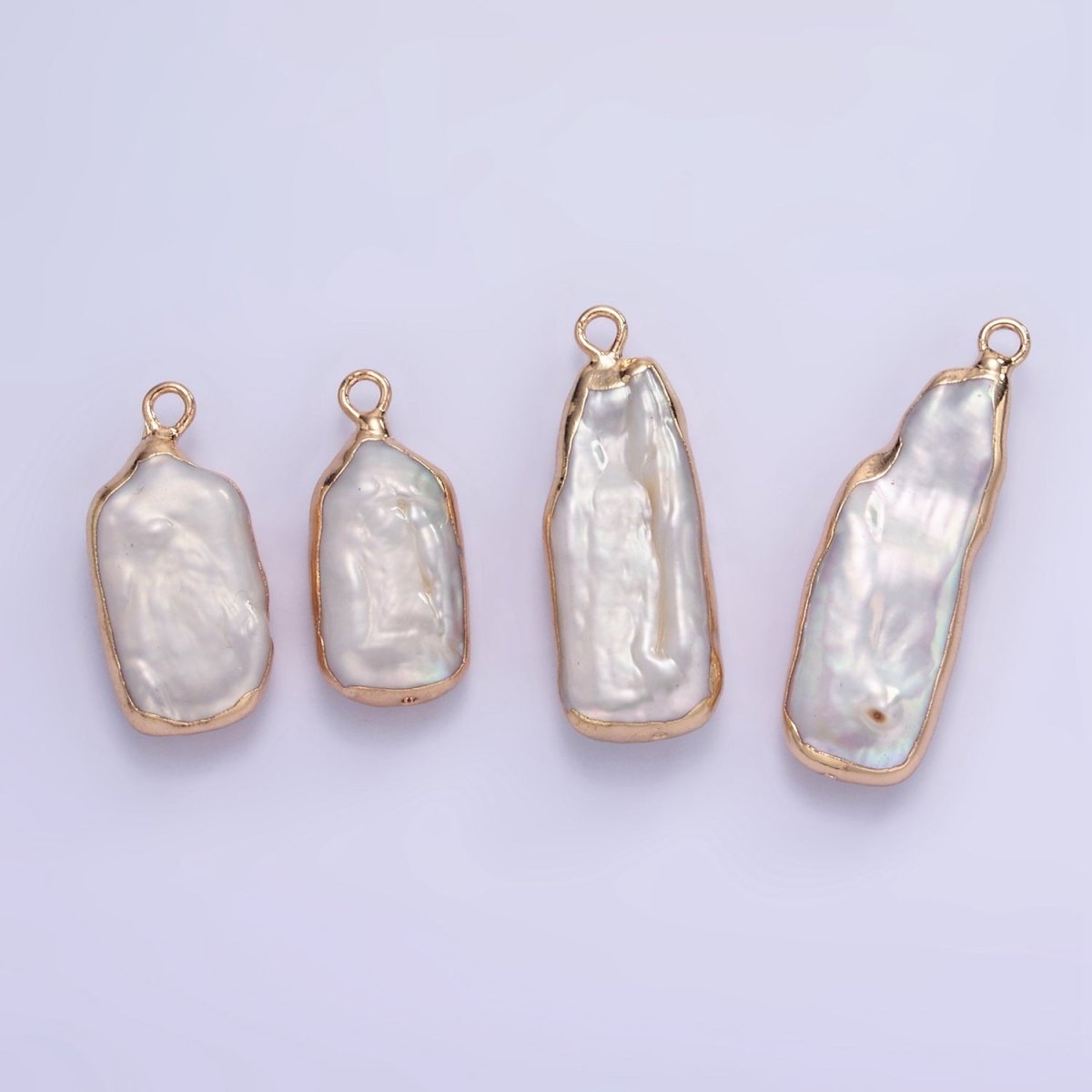 16K Gold Filled Biwa Freshwater Pearl Foil Bezel Charm | P1859 - DLUXCA