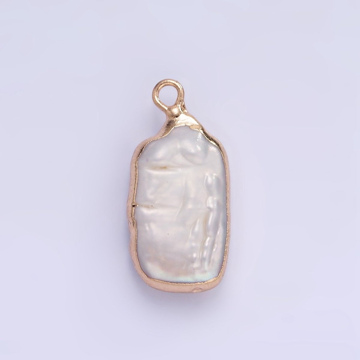 16K Gold Filled Biwa Freshwater Pearl Foil Bezel Charm | P1859 - DLUXCA