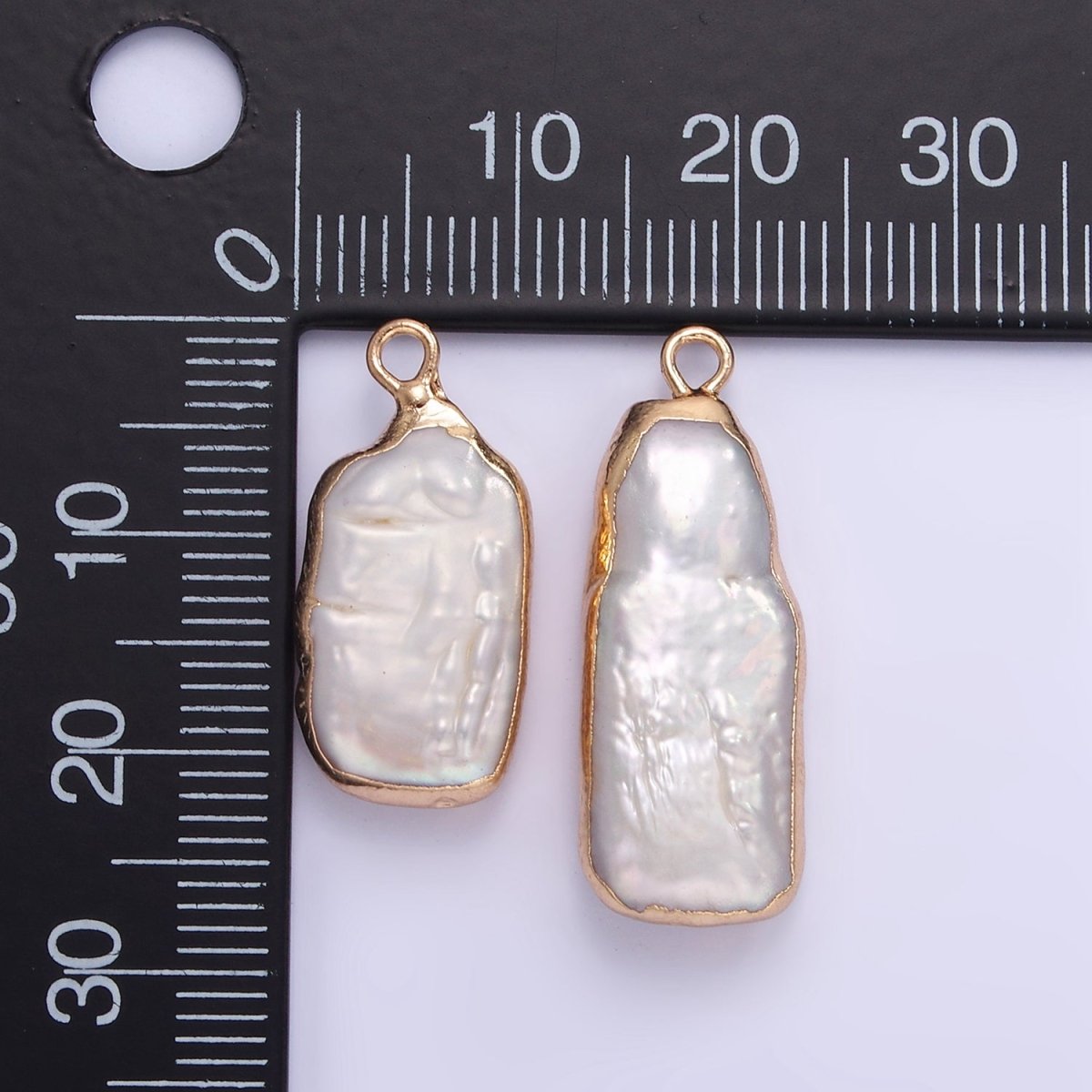 16K Gold Filled Biwa Freshwater Pearl Foil Bezel Charm | P1859 - DLUXCA