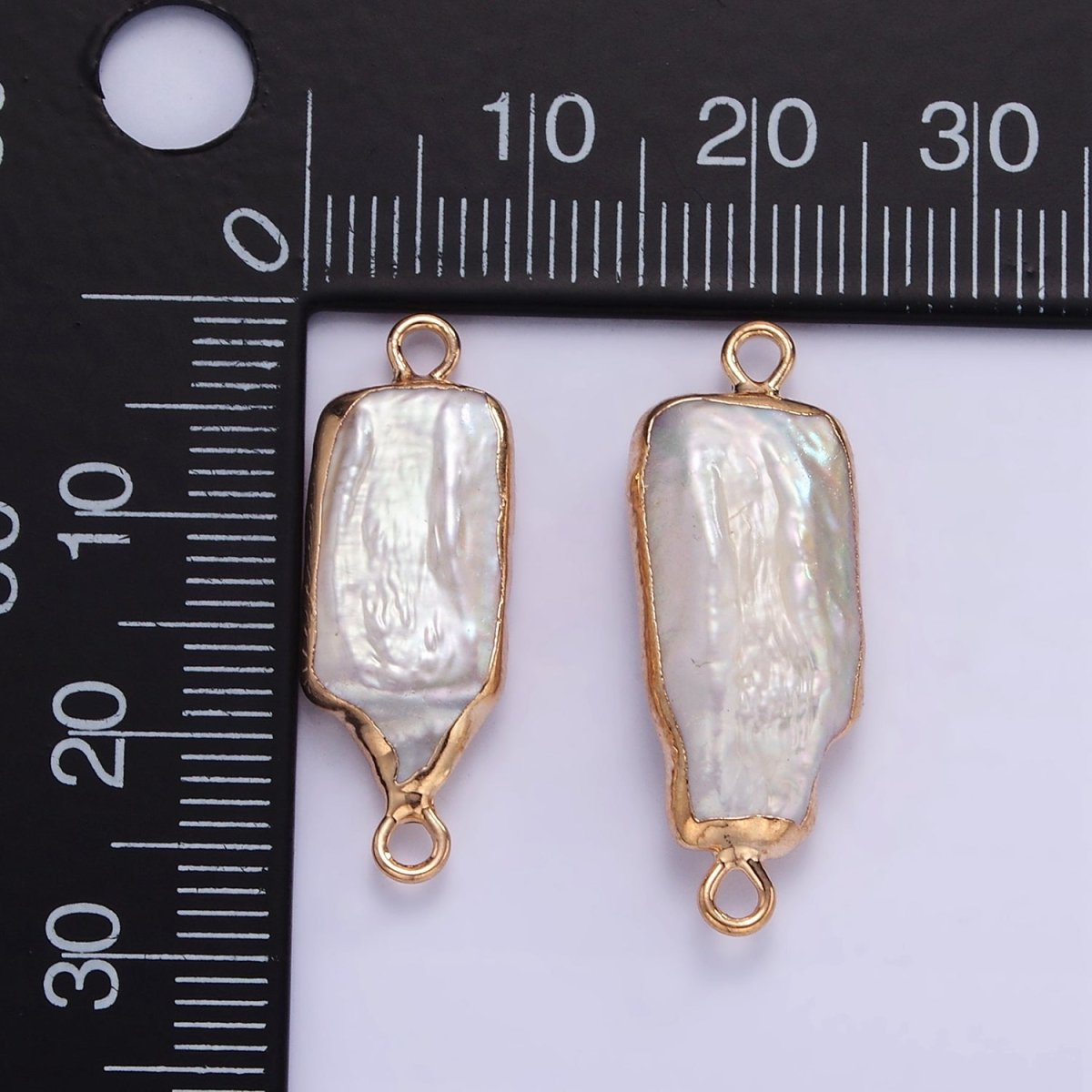 16K Gold Filled Biwa Freshwater Pearl Foil Bezel Connector | P1858 - DLUXCA