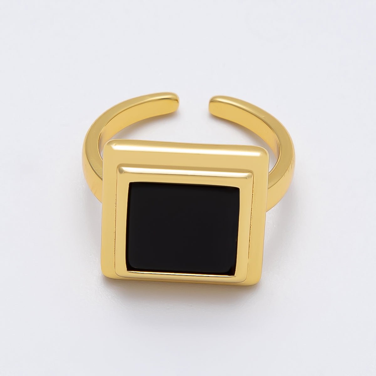 16K Gold Filled Black Bezel Square Solitaire Ring | Rings - 00060 - DLUXCA