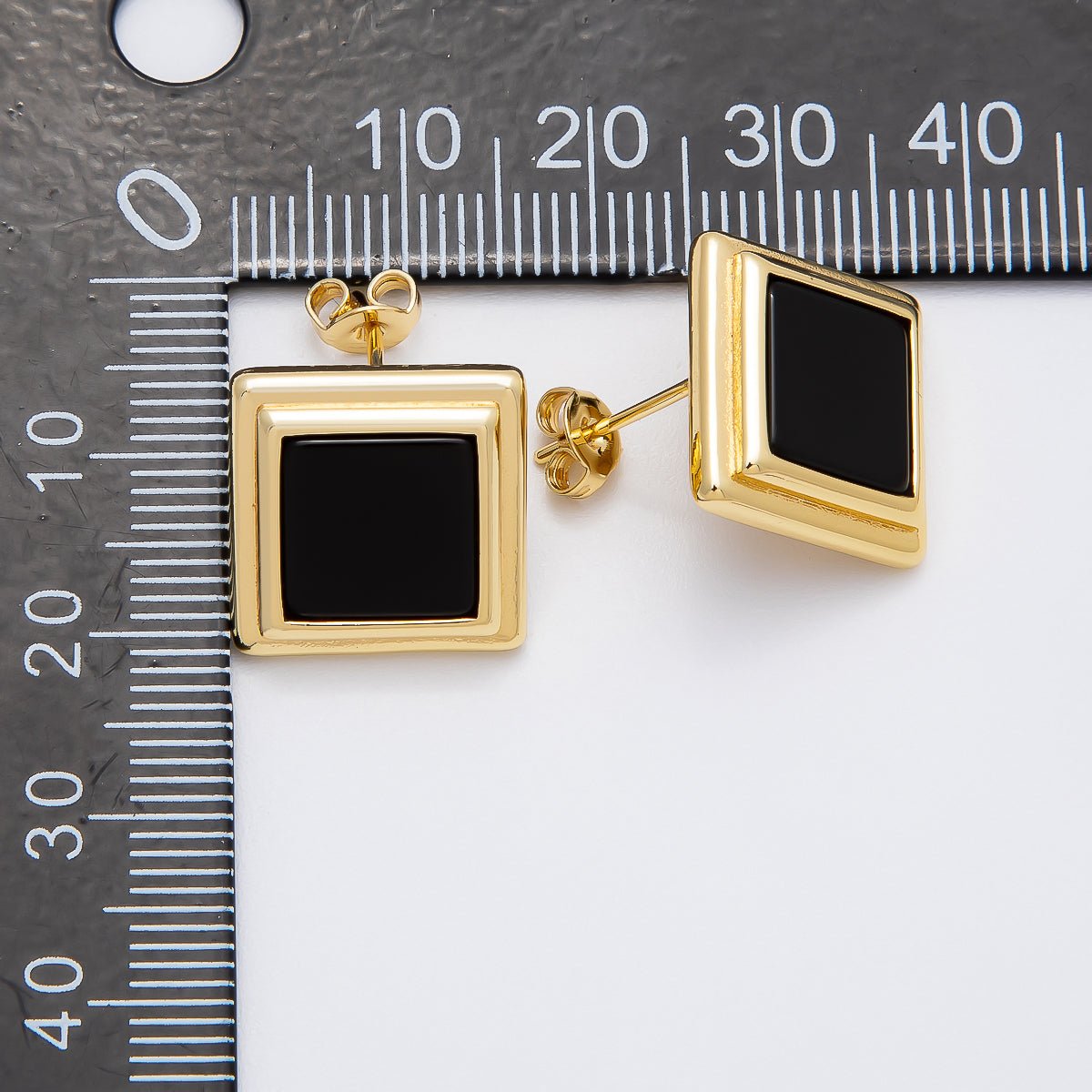 16K Gold Filled Black Bezel Square Stud Earrings | Earrings - 00262 - DLUXCA