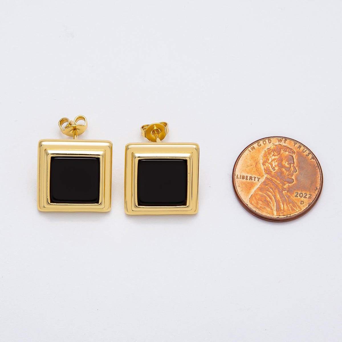 16K Gold Filled Black Bezel Square Stud Earrings | Earrings - 00262 - DLUXCA