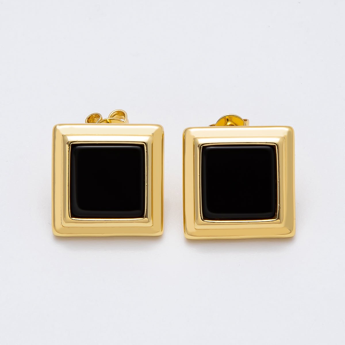 16K Gold Filled Black Bezel Square Stud Earrings | Earrings - 00262 - DLUXCA