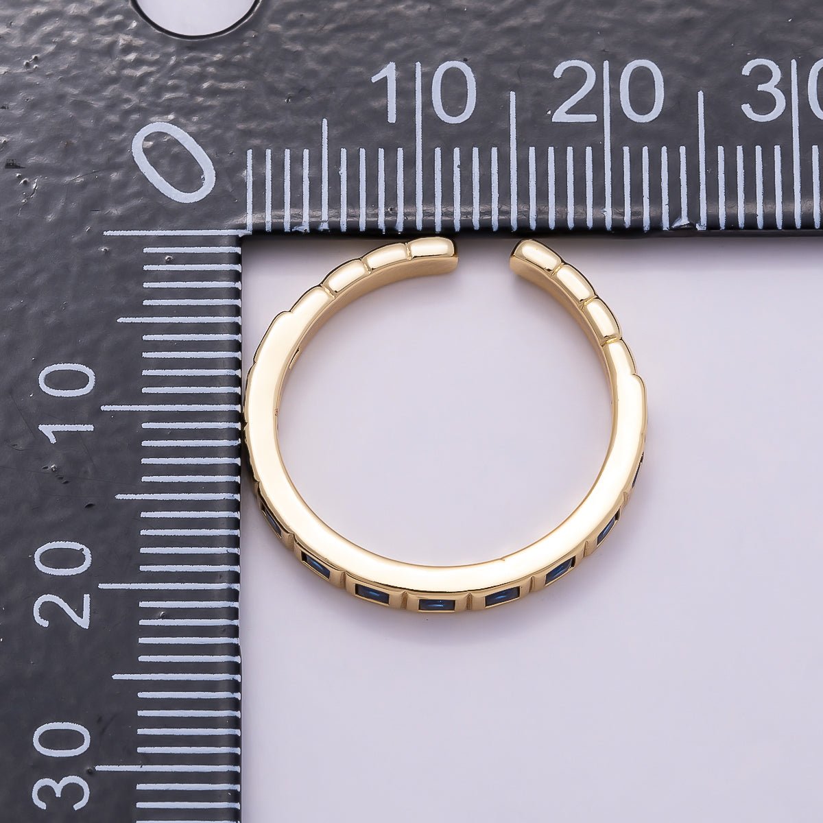 16K Gold Filled Black, Clear, Blue, Green, Fuchsia Baguette-Lined Ring | Rings-00125 ~ Rings-00129 - DLUXCA
