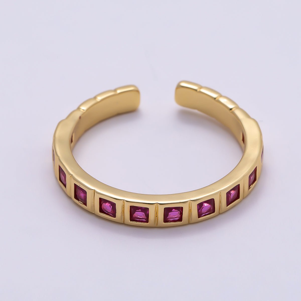 16K Gold Filled Black, Clear, Blue, Green, Fuchsia Baguette-Lined Ring | Rings-00125 ~ Rings-00129 - DLUXCA