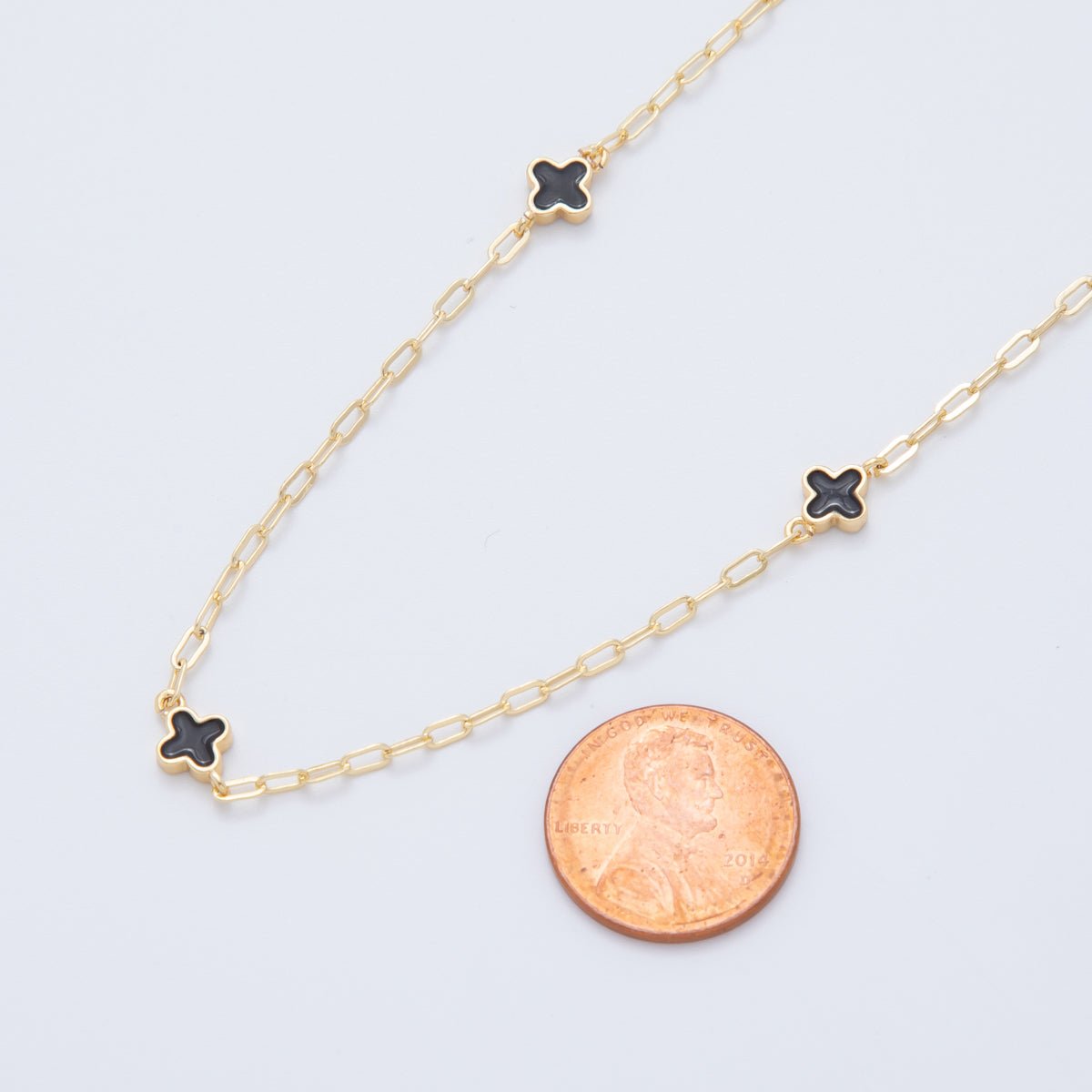 16K Gold Filled Black Quatrefoil Enamel Paperclip Unfinished Chain by Yard | Roll - 1600 - DLUXCA