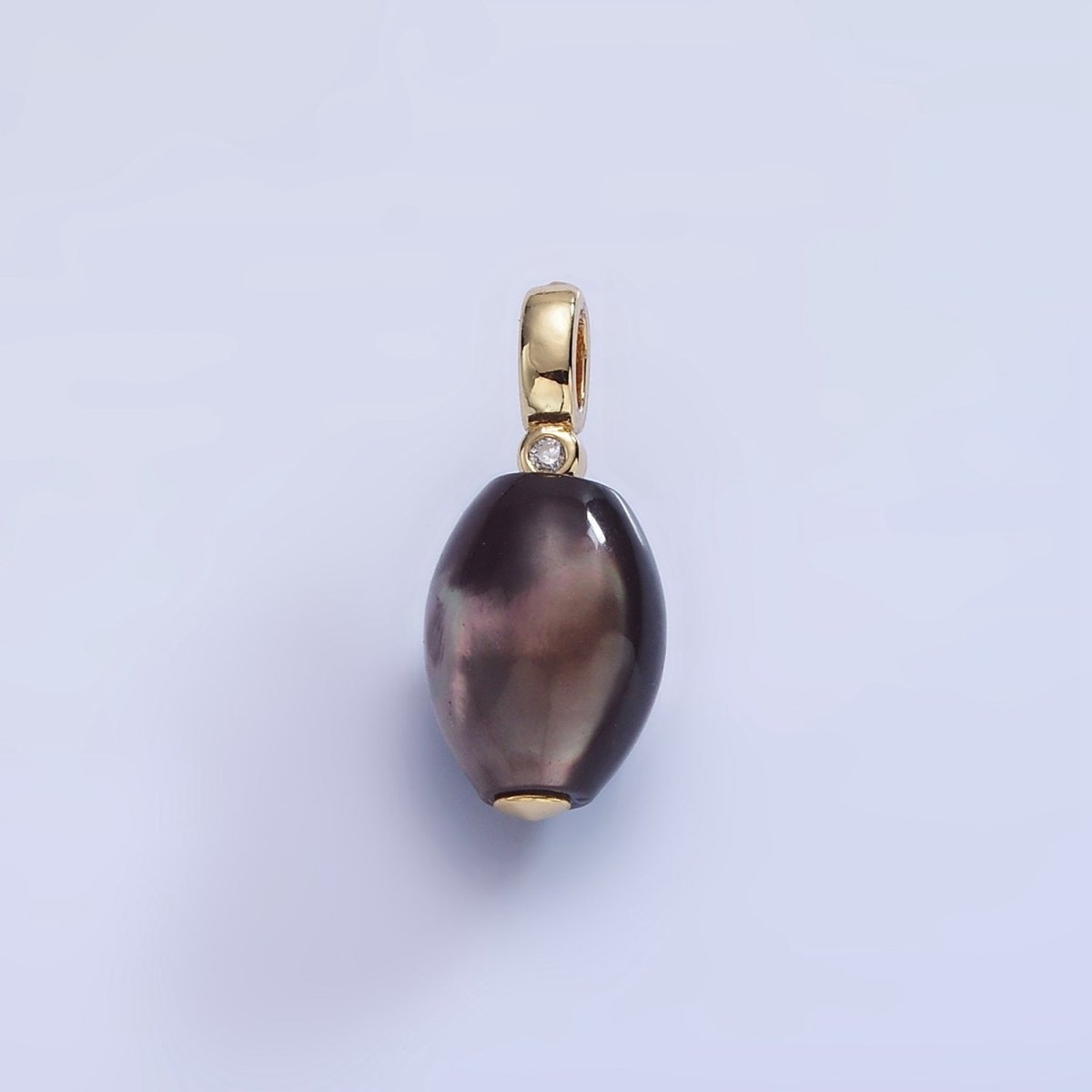 16K Gold Filled Black Tahitian Shell Pearl Sphere CZ Drop Pendant | P1781 - DLUXCA