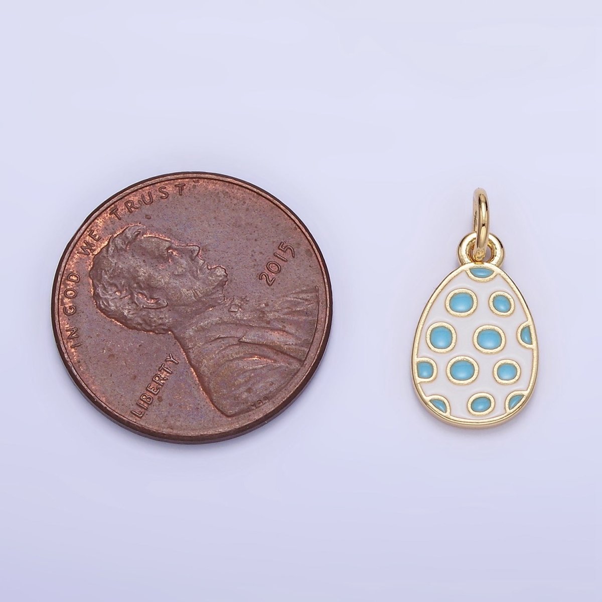 16K Gold Filled Blue Polka Dot White Enamel Easter Egg Charm | C032 - DLUXCA