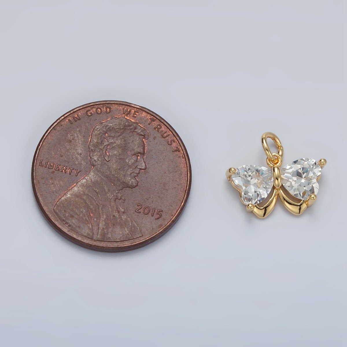 16K Gold Filled Butterfly Insect Clear CZ Heart Wings Charm in Gold & Silver | M135 - DLUXCA