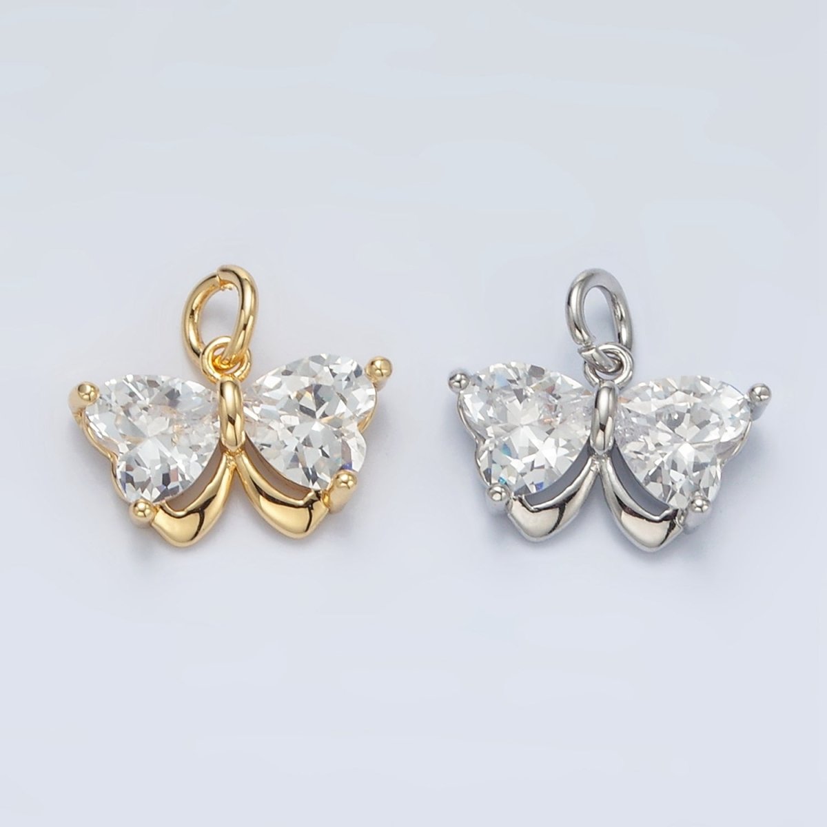 16K Gold Filled Butterfly Insect Clear CZ Heart Wings Charm in Gold & Silver | M135 - DLUXCA