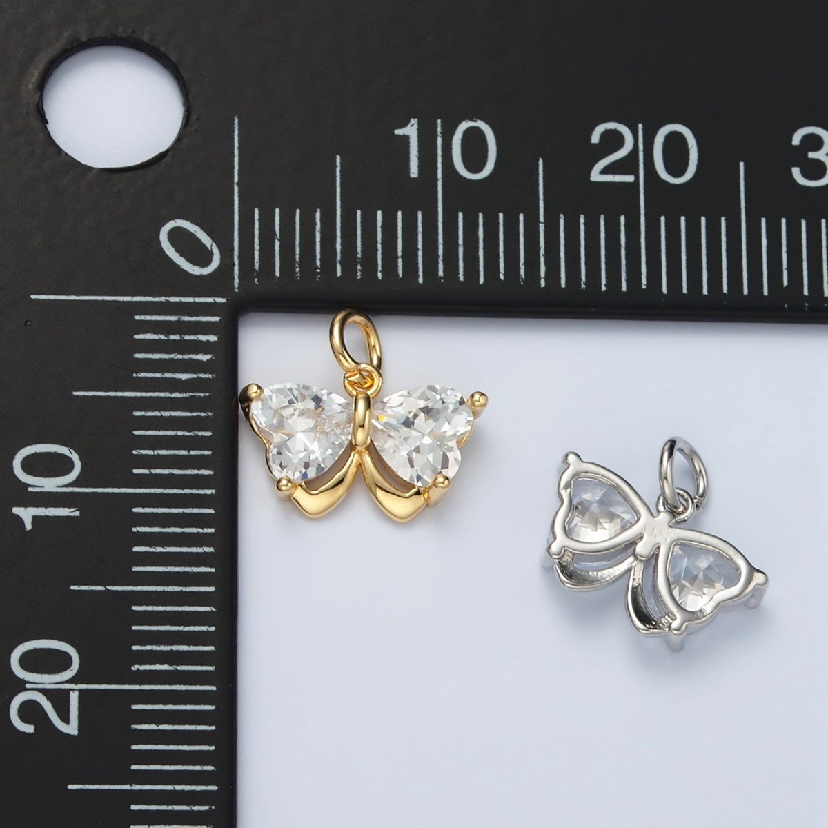 16K Gold Filled Butterfly Insect Clear CZ Heart Wings Charm in Gold & Silver | M135 - DLUXCA