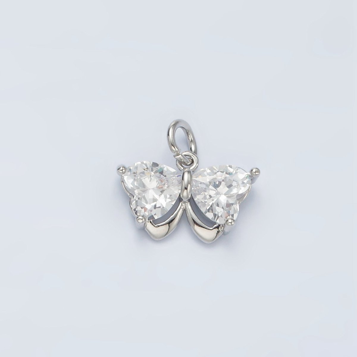 16K Gold Filled Butterfly Insect Clear CZ Heart Wings Charm in Gold & Silver | M135 - DLUXCA
