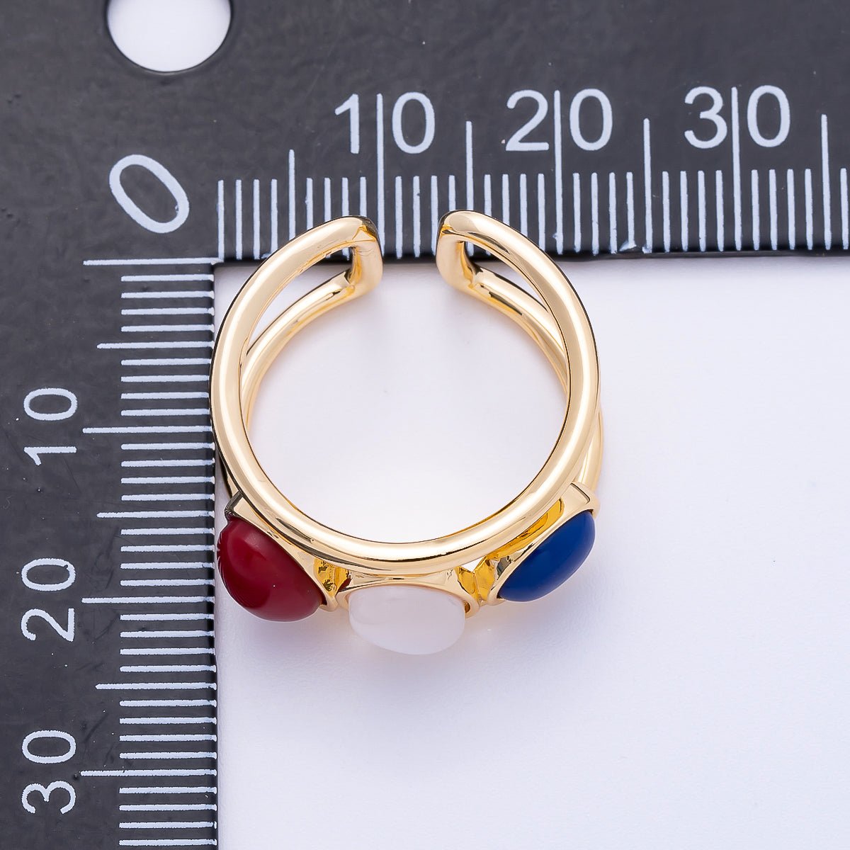 16K Gold Filled Cabochon Natural Gemstone Double Band Ring | RINGS - 00062 - DLUXCA