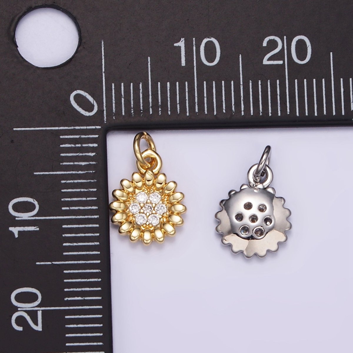 16K Gold Filled Celestial Sunflower Micro Paved CZ Charm | M118 - DLUXCA